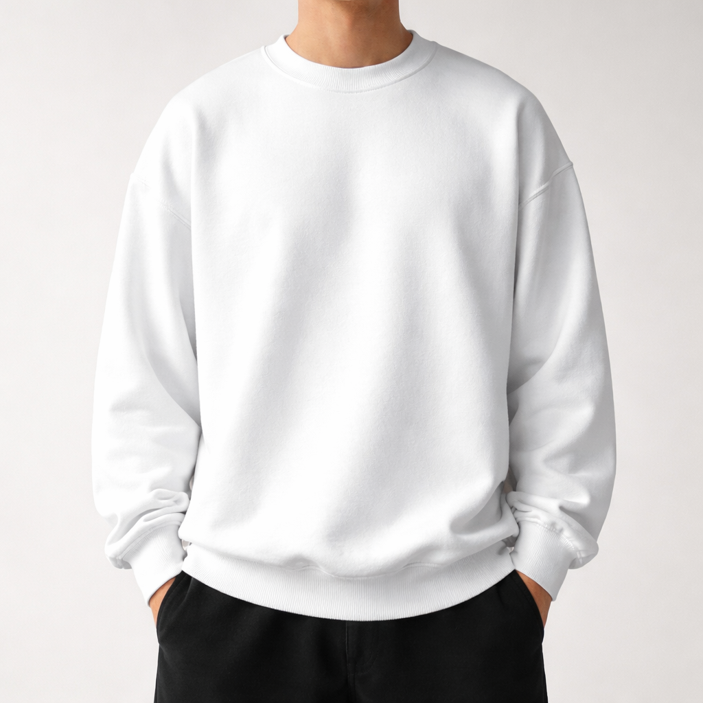 White oversized sweatshirt lifestyle